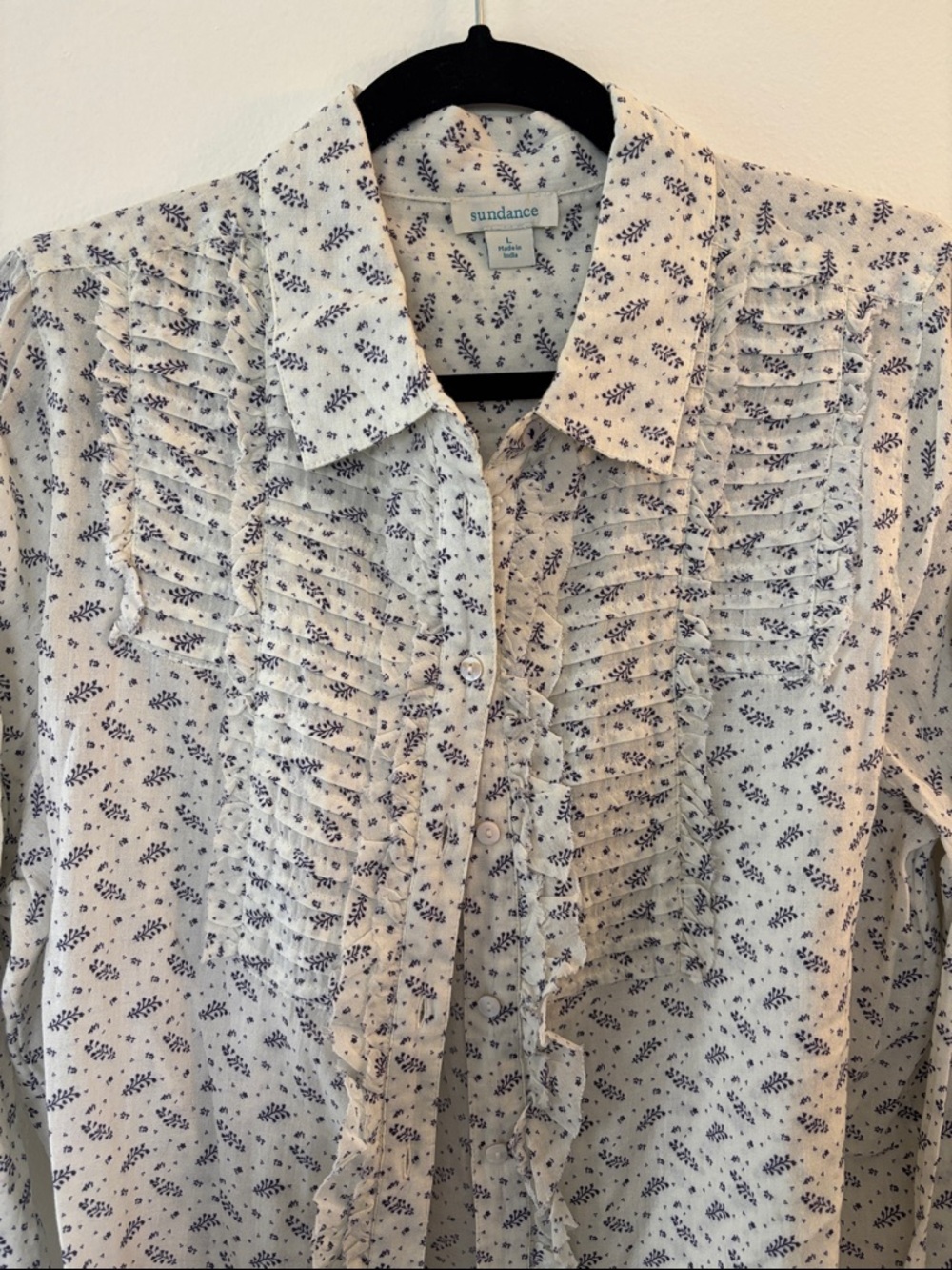 NWOT! Sundance Off White Button Up Prairie Lightweight Shirt with Blue Floral